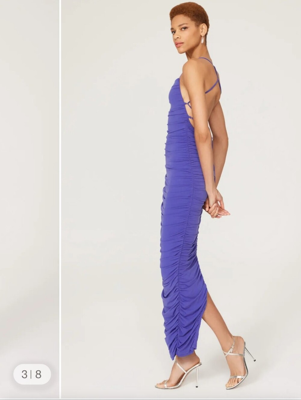 NEW Nookie Flirt Gown Purple Rouches Open Tie Back Long Sleeveless - Picture 3 of 4